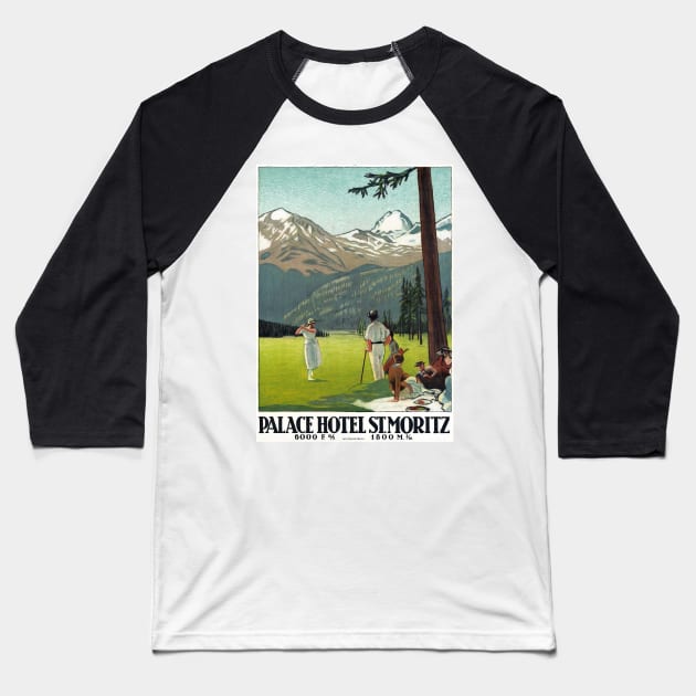 Vintage Travel Poster Switzerland St. Moritz Baseball T-Shirt by vintagetreasure